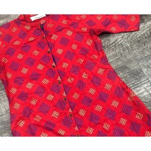 Aujjessa Bohemian Indian Dress Size L Red Blue Maxi/MIDI Tunic Cover Up F1